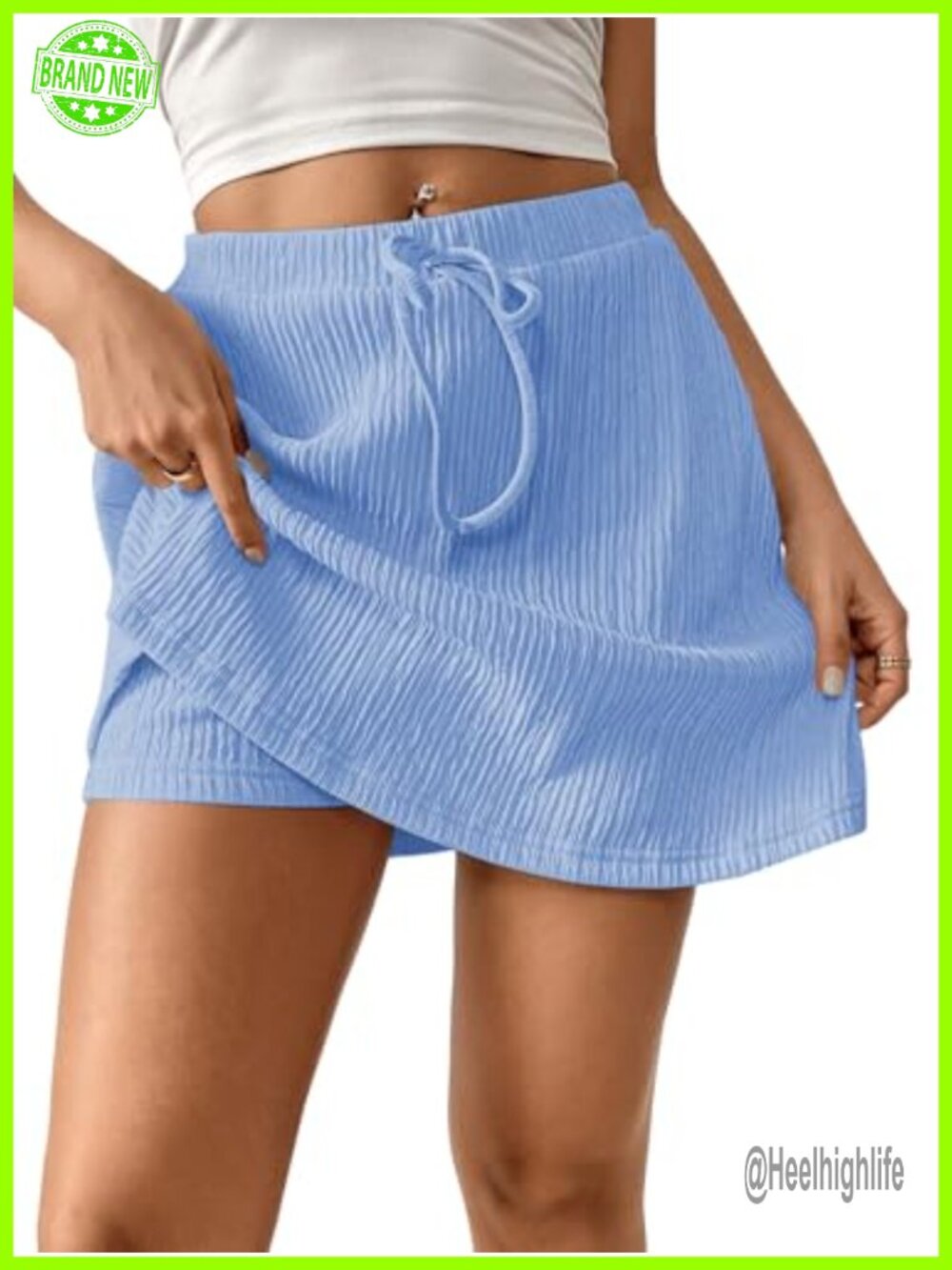 High Waisted Mini Skort with Shorts Drawstring Stretchy Womens Summer Tennis